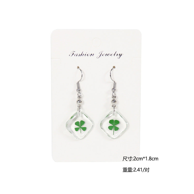 Wholesale 10pcs Four-leaf Clover Natural Specimen Earrings
